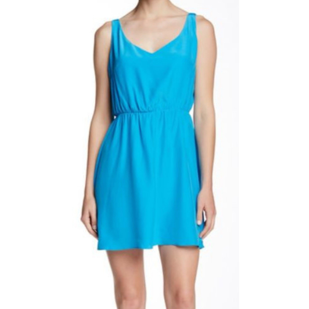 Amanda Uprichard Silk Crossback Blouson Dress Azure Blue Small